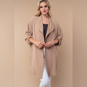 New White (tan)  Birch Midi Length Open Front Cardigan Blazer in Tan Sz XL